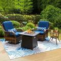 PHI VILLA Outdoor Swivel Rocker Patio Chairs Set 3 Piece with 1 Table and 2 Rocking & Swivel Chairs Support 350lbs Rattan Navy Blue Outdoor Furniture Patio Conversation Set