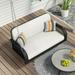2-Seater Hanging Bench Modern 2-Person Wicker Porch Swing with Chains Patio Furniture Swing For Backyard Garden Poolside Beige + Black