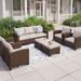 MIXPATIO 7 Pieces Outdoor Conversation Set for 9 Patio Furniture Manual Weaving Wicker Outside Sectional Couch PE Rattan Couch with Beige Cushions for Porch Lawn Garden Backyard Beige