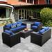 Patio Furniture Sofa Set Outdoor Wicker Sectional Couch with Storage Table No-Slip Cushions Furniture Covers Grey