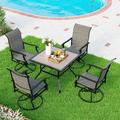 5 Pieces Patio Dining Set Outdoor Furniture Set with 37 Square Wood-Like Table and 4 Padded Textilene Fabric Swivel High Back Chairs for Garden Poolside Backyard Porch