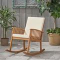 Outdoor Wood Rocking Chair Wooden Rocker with Detachable Washable Cushions Rustic Wooden Rocker for Porch Garden Patio