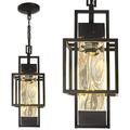 15 Outdoor Indoor Pendant Light Exterior Hanging Lantern Modern Black Metal Outside Chandelier Light Fixture Ceiling Mount with Water Glass for Front Porch Entrance Foyer Entryway (Bulb Included)
