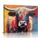 Nawypu Farm Cow Canvas Wall Art Colorful Animal Graffiti Highland Cow Poster Canvas Print Street Art Farmhouse Cattle Modern Artwork Living Bedroom Bathroom Home Office Decor