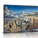 PIKWEEK New York City Wall Art Decor NYC Skyline Wall Art Picture for Decorations Manhattan Skyscraper Canvas Poster Modern Office Wall Decor Blue Night Cityscape Panoramic Painting Artwork