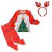 Qiyuancai Outfits for Girls Toddler Set Fall Kids Christmas Pajamas Long Sleeve Matching Holiday Set Boys Kids Plaid Xmas Jammies Hairband Sets Clothes Set