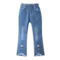 Posijego Baby Kids Girls Bell Bottom Jeans Elastic High Waist Pockets Bow Casual Flare Denim Trousers