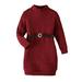 Long Sleeve High Neck Cable Knit Dress with Belt: Ideal for Girls in Autumn