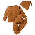 Tosmy Autumn Winter Baby Long Sleeve Suit Solid Color Shirt Solid Color Pants Spring Autumn Suit Hat Fall Winter Clothes