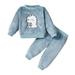 12 Months Toddler Baby Boys Clothes Baby Boys Outfits 12-18 Months Boys Long Sleeve Dinosaur Print Top Pants 2PCS Set Fall Winter Furry Clothes Set for Boys Blue