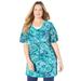 Plus Size Women's Easy Fit Duet Tee by Catherines in Waterfall Stamped Paisley (Size 1X)