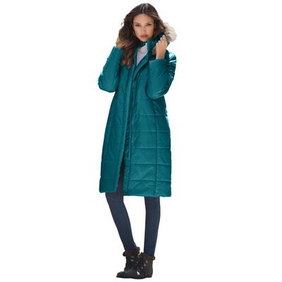 Plus Size Women's Mid Length Quilted Puffer Jacket by Roaman's in Deep Lagoon (Size 1X)
