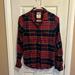 American Eagle Outfitters Tops | American Eagle Shirt Women's Xxs Boyfriend Fit Flannel Button Down Long Sleeve | Color: Blue/Pink | Size: Xs