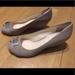 Coach Shoes | Coach Leather Shoes Wedge Heel Open Toe Slip-On 7 | Color: Silver/Tan | Size: 7