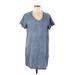 Velvet Heart Casual Dress - Mini V Neck Short Sleeve: Blue Solid Dresses - Women's Size Medium