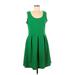 24seven Comfort Apparel Casual Dress - A-Line Scoop Neck Sleeveless: Green Solid Dresses - Women's Size Large