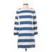 J.Crew Casual Dress - Shift High Neck 3/4 sleeves: Blue Print Dresses - Women's Size 2X-Small