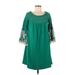 Boston Proper Casual Dress - Mini Scoop Neck 3/4 sleeves: Green Solid Dresses - Women's Size Medium