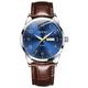 Taxau Men Watch, Big Face Leather Analog Quartz Men Dress Watches with Day Date, Arabic Numeral Easy to Read Waterproof Luminous Watches for Men Big Wrist, A2 Blue Face+Brown Leather Band, Standard,