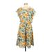 Les Amis Casual Dress - Mini Scoop Neck Short sleeves: Yellow Print Dresses - Women's Size Large