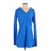 Athleta Casual Dress - Mini V Neck Long sleeves: Blue Solid Dresses - Women's Size Small