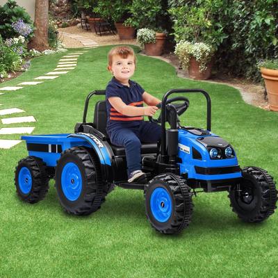 12V Kids Ride-On Tractor for Kids 4-8 with Trailer Battery Power Wheels Tractor with Remote