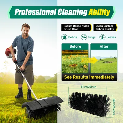 52CC Gas Powered Handheld Sweeper Lawn Brush Broom Grass Driveway Street Snow Cleaning Tool Power