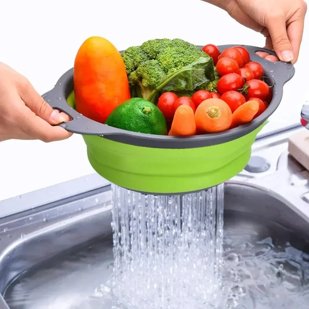 Runde Klapp Sieb Gemüse Obst Waschen Ablauf Korb Küche Gadgets Wasser Filter Net Silikon Sieb Sieb Werkzeuge