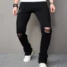 Jeans per uomo pantaloni strappati Slim maschili in Denim strappati Biker fori alla moda Solid