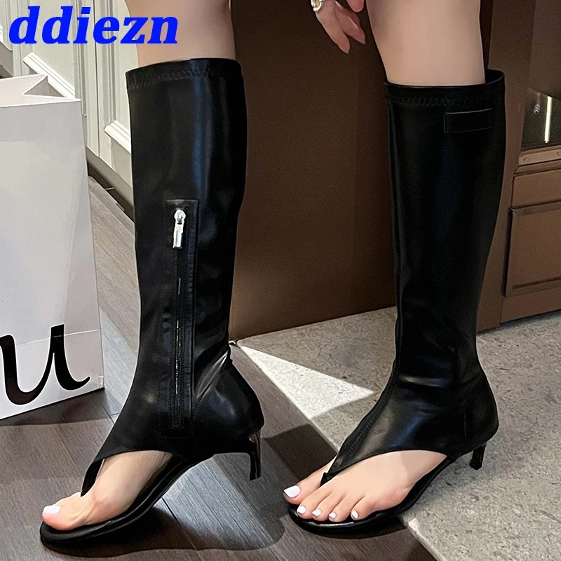 Schuhe Peep Toe neu in Frauen Schuhe Flip Flops Knie High Heels Sandalen Stiefel weibliche Mode Reiß verschlüsse Damen Absatz Pumps Schuhe