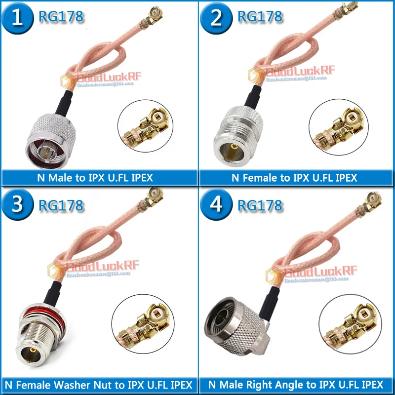 1,13 UFL U.FL Buchse auf L16 N männlich weiblich Unterlegscheibe Mutter rechtwinklig 90 Grad Pigtail Jumper RG178 Verlängerungskabel RF-Stecker Image
