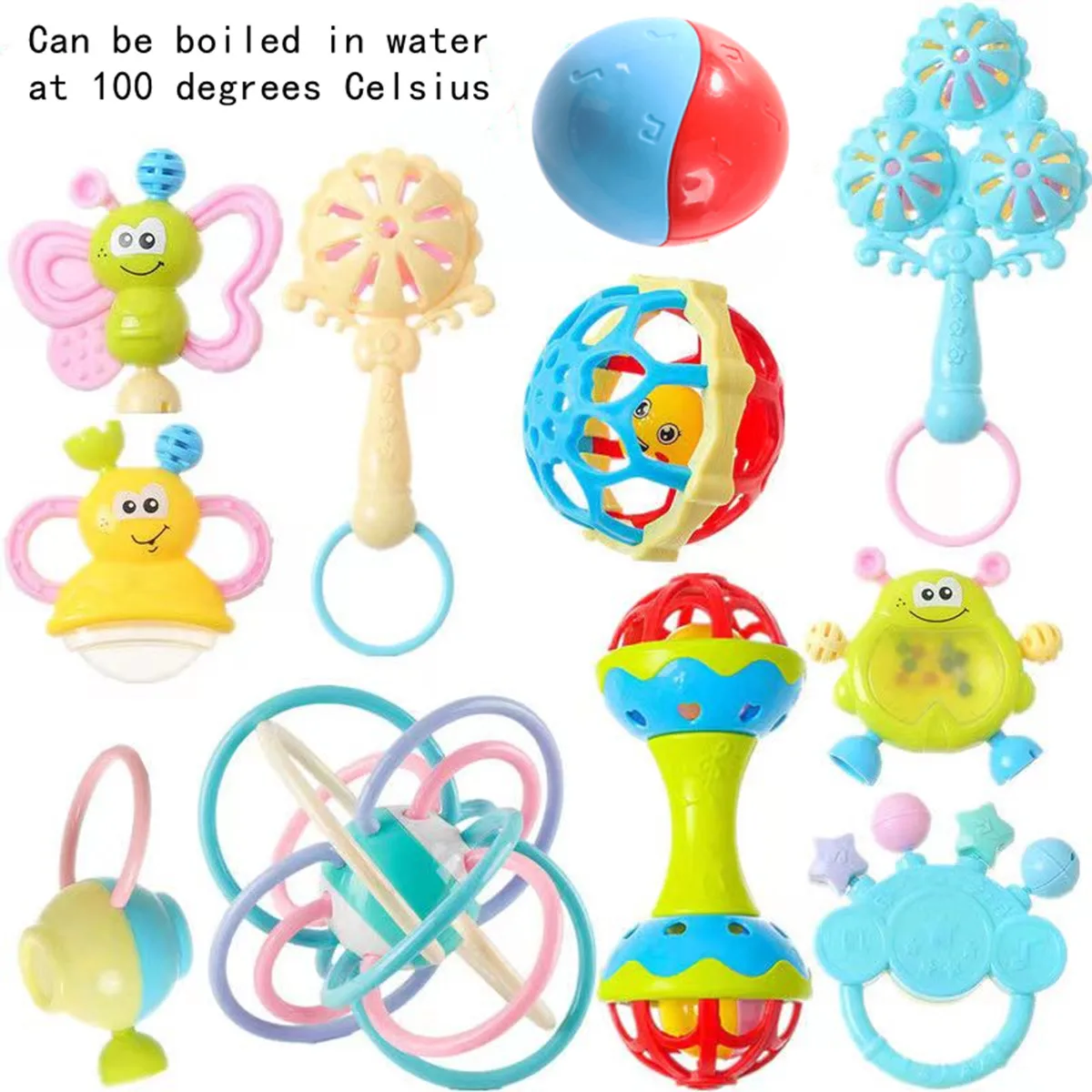 Zufällige Farbe Baby Handgriff Ball Rasseln Fitness weichen Gummi Hand Rasseln Schnur Beißring Säugling 0-1 Jahre alt Lernspiel zeug Image