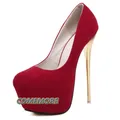 Escarpins de Luxe à Talons Hauts pour Femme Chaussures à Plateforme Rouge Noir 16cm Grande