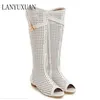 HEIßER VERKAUF Frauen Kühlen stiefel hohe quallity hight cut peep zehen dame casual schuhe frauen sexy Niedrigen absätzen sandalen Große größe 34-47 362