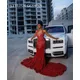Red Halter Long Prom Dress For Black Girls Beaded Crystal Birthday Party Dresses Sequined Evening