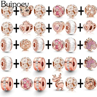 Buipoey Rose Gold Prinzessin Lion Perlen Weiß Glas Charme Fit Pandora perlen Armband halskette Für