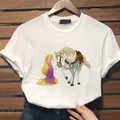Disney Princess Anime Movie Aesthetic Unisex T-Shirts White Cartoon Rapunzel Richer Cute