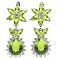 28x12mm SheCrown Green Peridot Pink Kunzite White CZ Jewelry For Woman's Silver Earrings