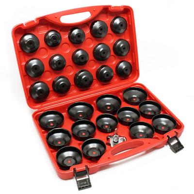 Wiltec Ölfilterkappen Set 29-teilig, Ölfilterschlüssel 65-105 mm, inklusive Ölfilterspinne, im