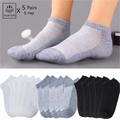 5 Paar Sommer-Damen-Baumwoll-Kurzsocken, weiß, schwarz, grau, atmungsaktiv, knöcheltief geschnitten, lässige Socken