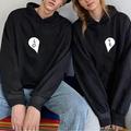 Couple's Hoodie Sweatshirt Pullover Letter Valentine's Day Casual Sports Print Drawstring Front Pocket Black Active Sportswear Hooded Long Sleeve Top Micro-elastic Spring Fall