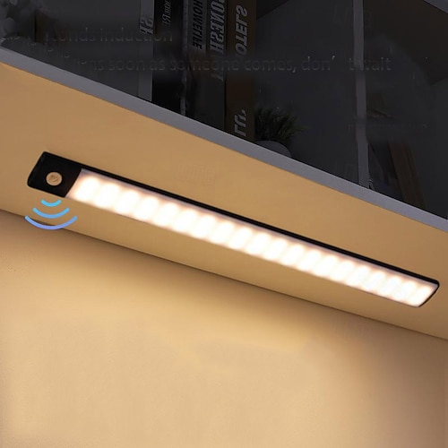 Unterschrankbeleuchtung, ultradünne intelligente LED-Lichtleiste, Schrankleuchte mit Bewegungsmelder, magnetisch wiederaufladbare Lichtleiste mit menschlicher Körperinduktion, selbstklebend für Schrank, Weinschrank, Kleiderschrank Image