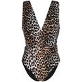 Leopard Print V-neck Swimsuit - Black - Ganni Beachwear