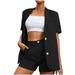 Women s 2 Piece Outfits Casual Lapel Button Short Sleeve Suits Top and High Waist Shorts Work Office Sets Tracksuits