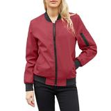 CZHJS Women s Fashion Outerwear Thicken Jackets Outdoor Oversized Baseball Shirts Zip up Lightweight Jacket Winter Clothes Clearance Trendy Solid Color Wine L
