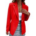 JDEFEG Jacket Junior Women Casual Solid Single Button Lapel Long Sleeve Slim Suit Temperament Coat for Ladies Women Petite Coats Winter Polyester Red L