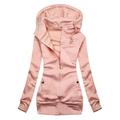 JDEFEG Tall Women Jacket Women s Casual Solid Color Sweatshirt Slim Blouse Top Thick Coat Hooded Jacket Petite Zip Up Polyester Pink M