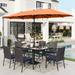 Sophia & William 8 Pieces Outdoor Patio Dining Set with 13 ft Orange Red Umbrella Rattan Chairs & Metal Table for 6