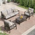 Royalcraft Outdoor Patio Furniture Set 6 Piece Patio Conversation Set with Coffee Table and Ottomans Metal Furniture Set for Porch Backyard Garden Grey