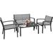 4 Pieces Patio Outdoor Outdoor Patio Set Textilene Bistro Set Modern Conversation Set Black Bistro Set with Loveseat Tea Table for Home Lawn and Balcony (Black)